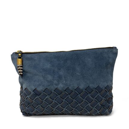 Tanuta Steel Blue Crossweave Medium Pouch – Elegant & Practical