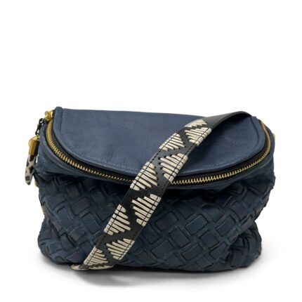 Tanuta Steel Blue Crossweave Mini Crossbody – Stylish & Compact
